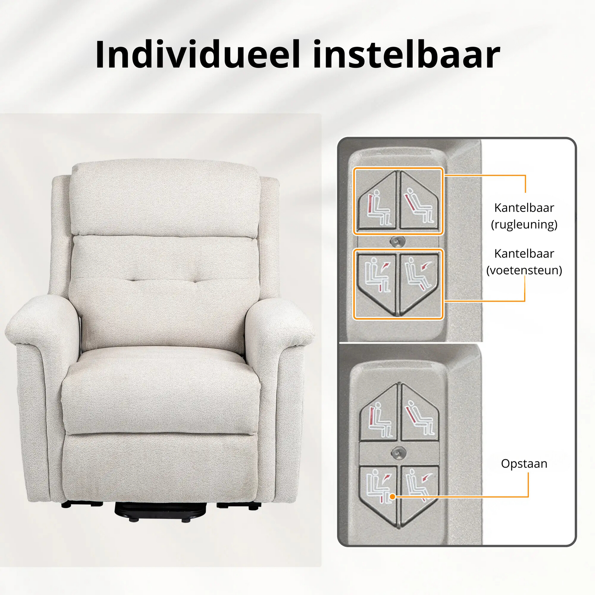 Nancy's Goncalo Sta op stoel - Opsta stoel - Seniorenstoel - Relaxfauteuil - Roomwit - Linnen