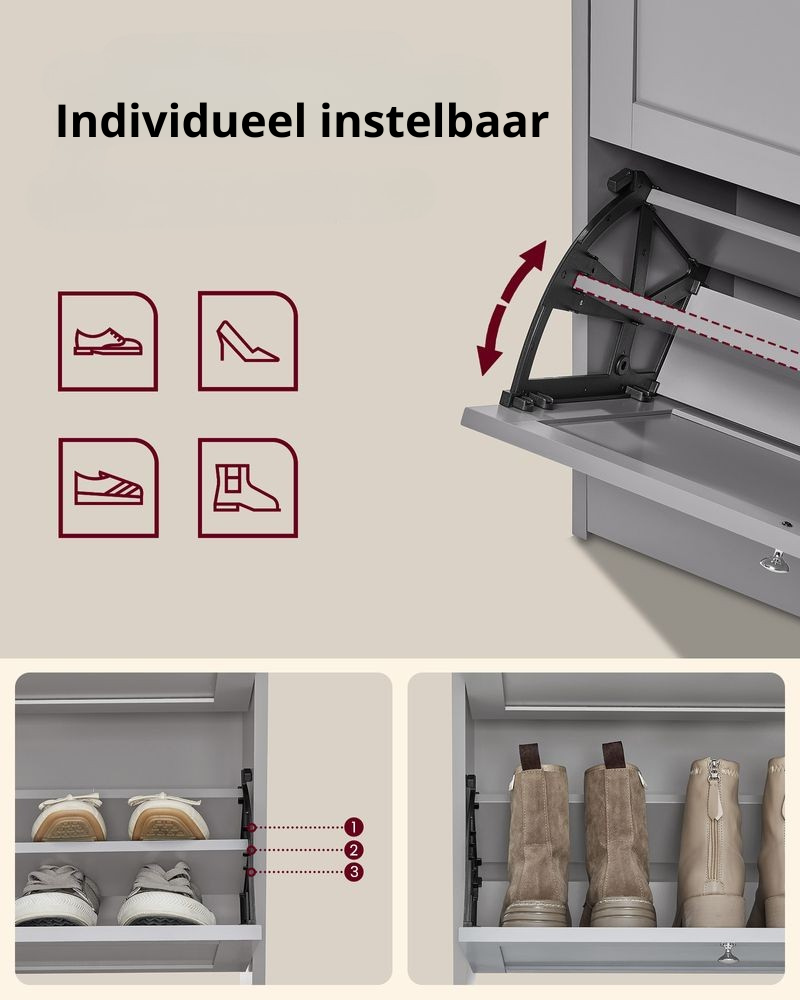 Nancy's Sortelha Schoenenkast - Schoenenrek - Grijs - ± 60 x 25 x 110 cm