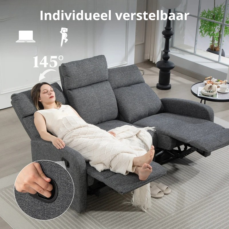 Nancy's Marebbe 3-Zitsbank - Zitbank - Relaxsofa - Verstelbaar - Grijs - Chenille - ± 160 x 90 x 100 cm