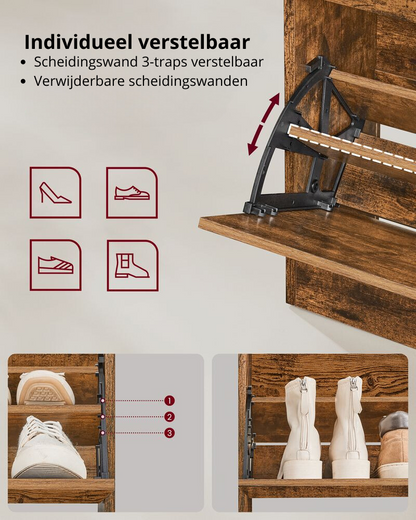Nancy's Brenzone Schoenenkast - Schoenenrek - Vintage Bruin - ± 60 x 25 x 140 cm