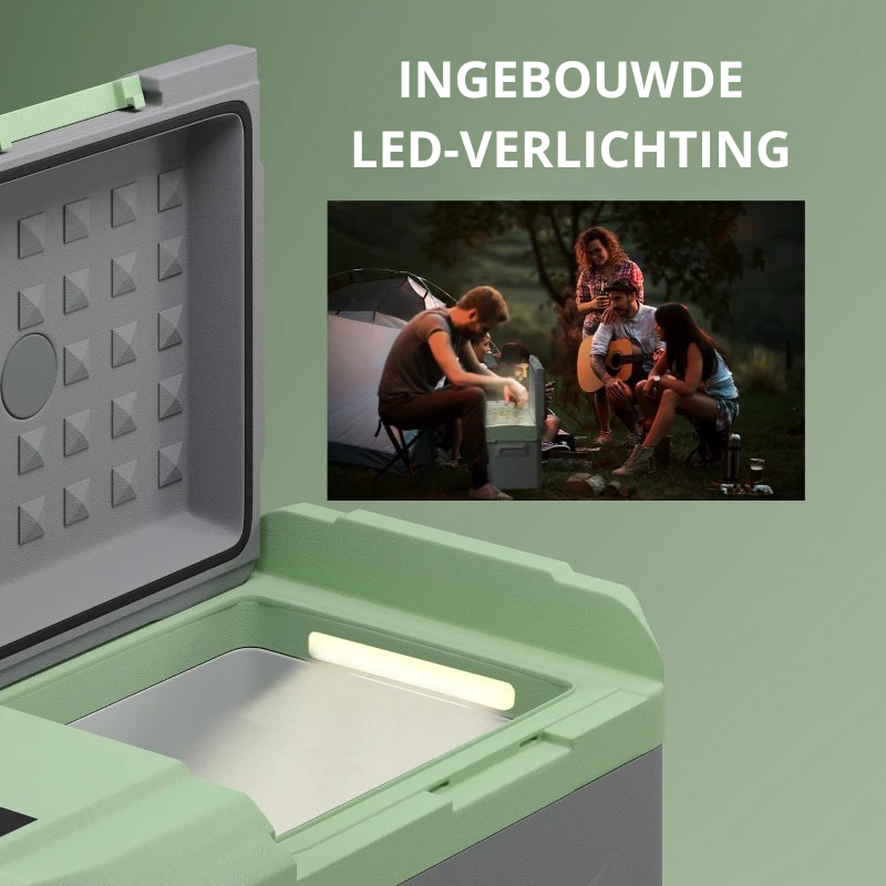 Nancy's Sovere Koelbox - Koeler - AC / DC Adapters - LED-Verlichting en Display - Grijs / Groen - 24,2 Liter