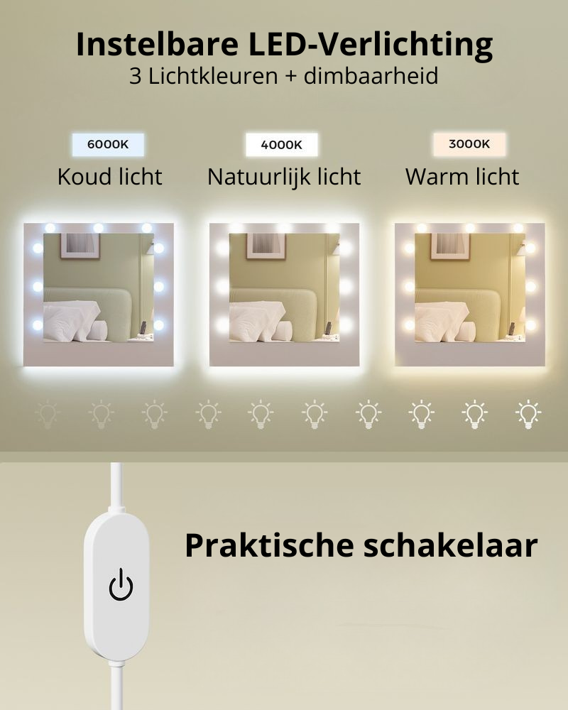 Nancy's Pantelleria Kaptafel - Make Up Tafel met Spiegel en Verlichting - Wit - ± 105 x 40 x 145 cm
