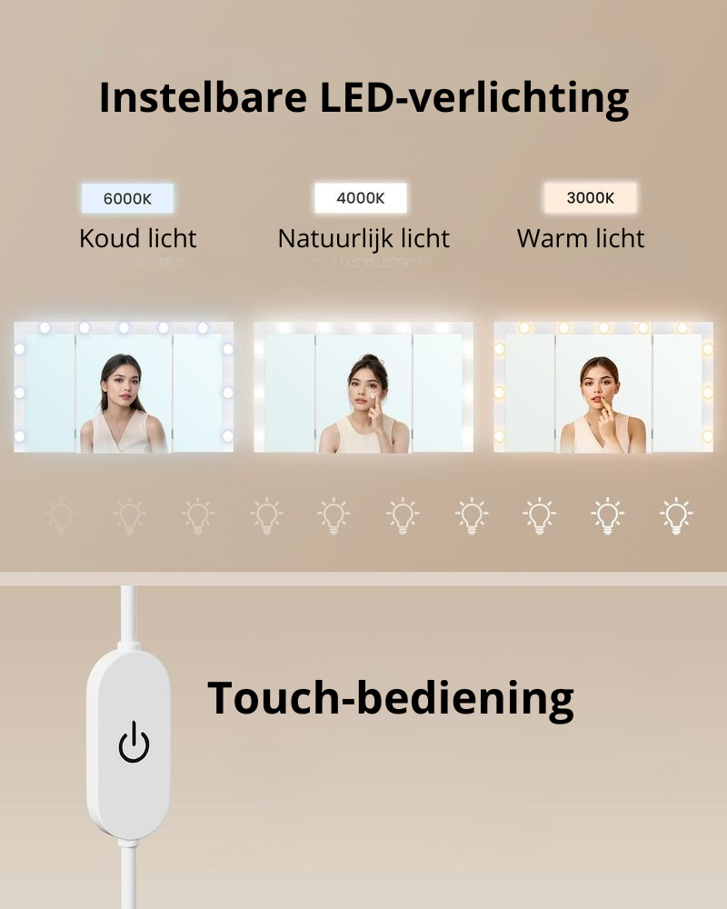 Nancy's Prali Make Up Tafel - Kaptafel - Make-Up tafel met Spiegel en LED-Verlichting - Wit - ± 105 x 40 x 145 cm