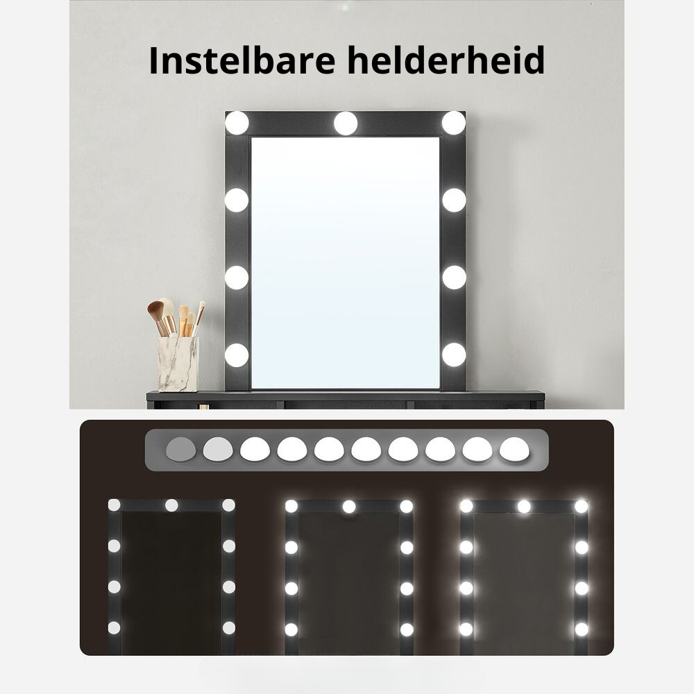 Nancy's Macal Make Up Tafel Met Spiegel en Licht - Kaptafel - Make-up Tafel - Zwart - 80 x 40 x 145 cm