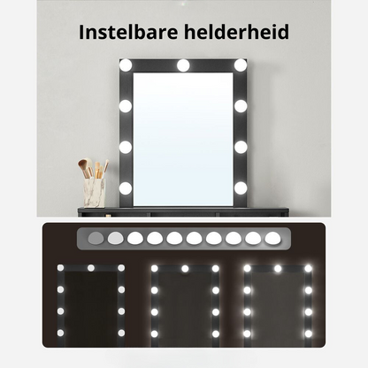 Nancy's Macal Make Up Tafel Met Spiegel en Licht - Kaptafel - Make-up Tafel - Zwart - 80 x 40 x 145 cm