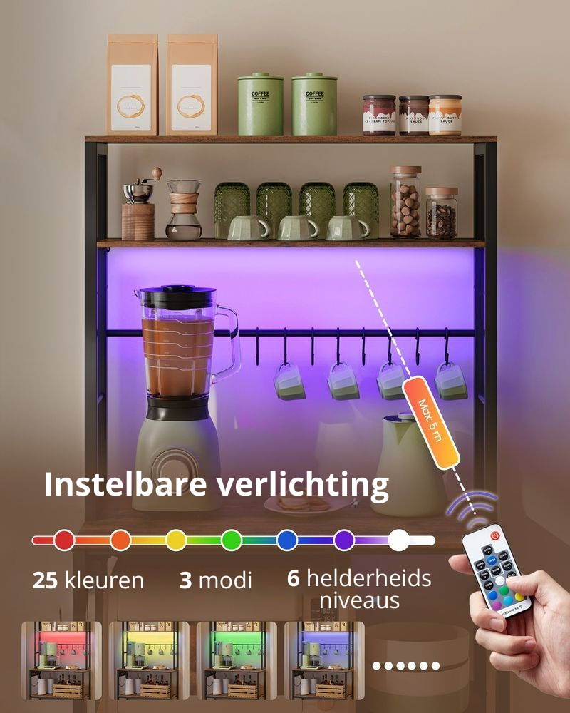 Nancy's Parcines Keukenkast - Keukenrek - LED-Verlichting - Vintage Bruin / Zwart - ± 80 x 40 x 170 cm