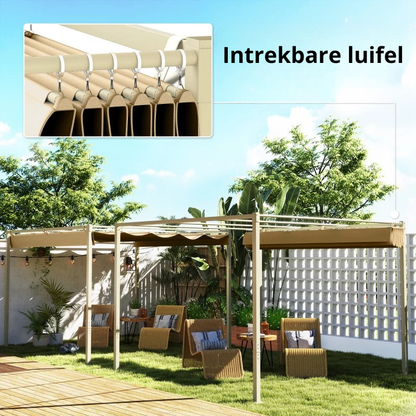 Nancy's Subbiano Pergola - Tuinpaviljoen - Intrekbaar dak - UPF30+-bescherming - Kaki - ± 300 x 300 x 220 cm