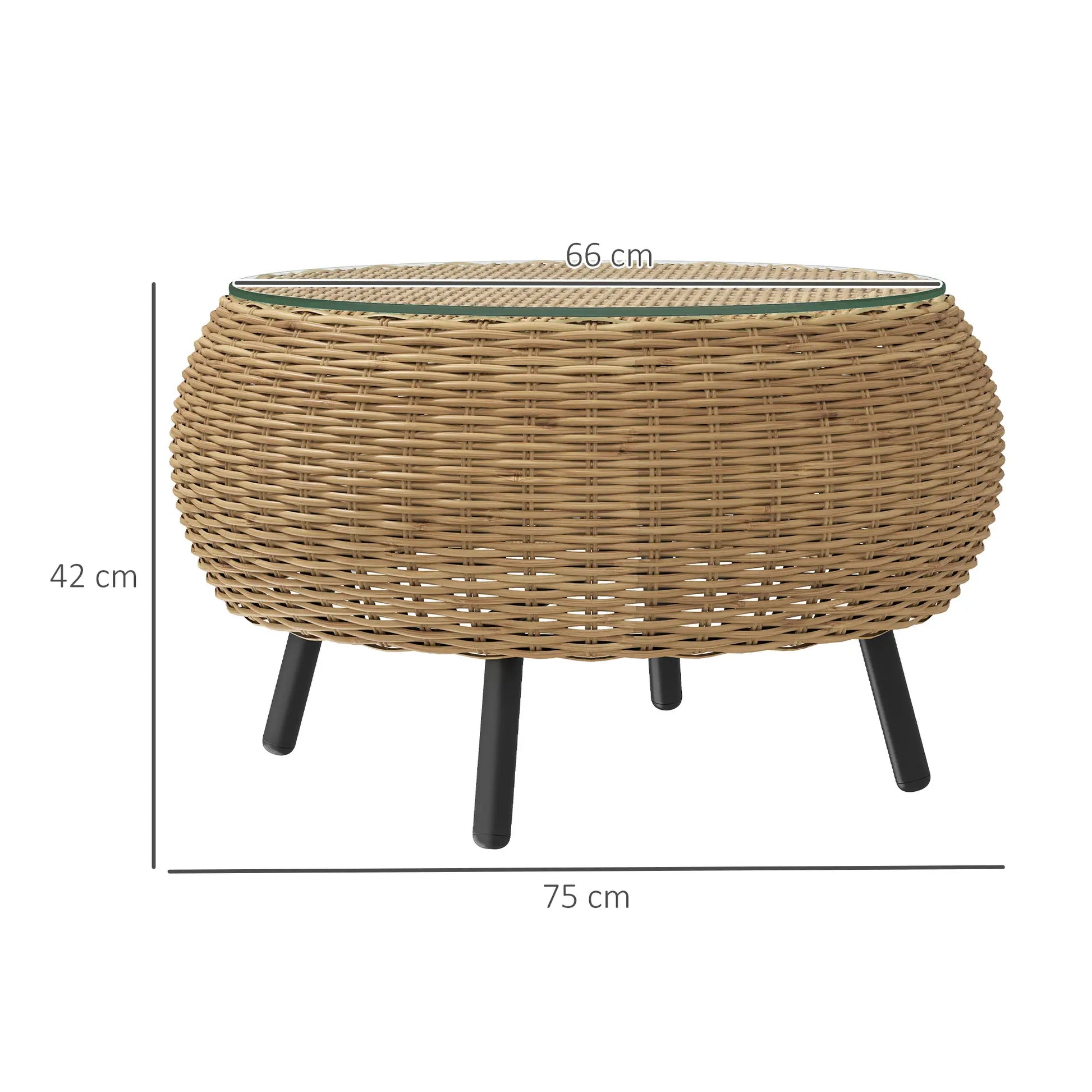 Nancy's Cigliano Tuintafel - Terrastafel - Balkontafel - Rotan / Glas - ± Ø 75 x 40 cm
