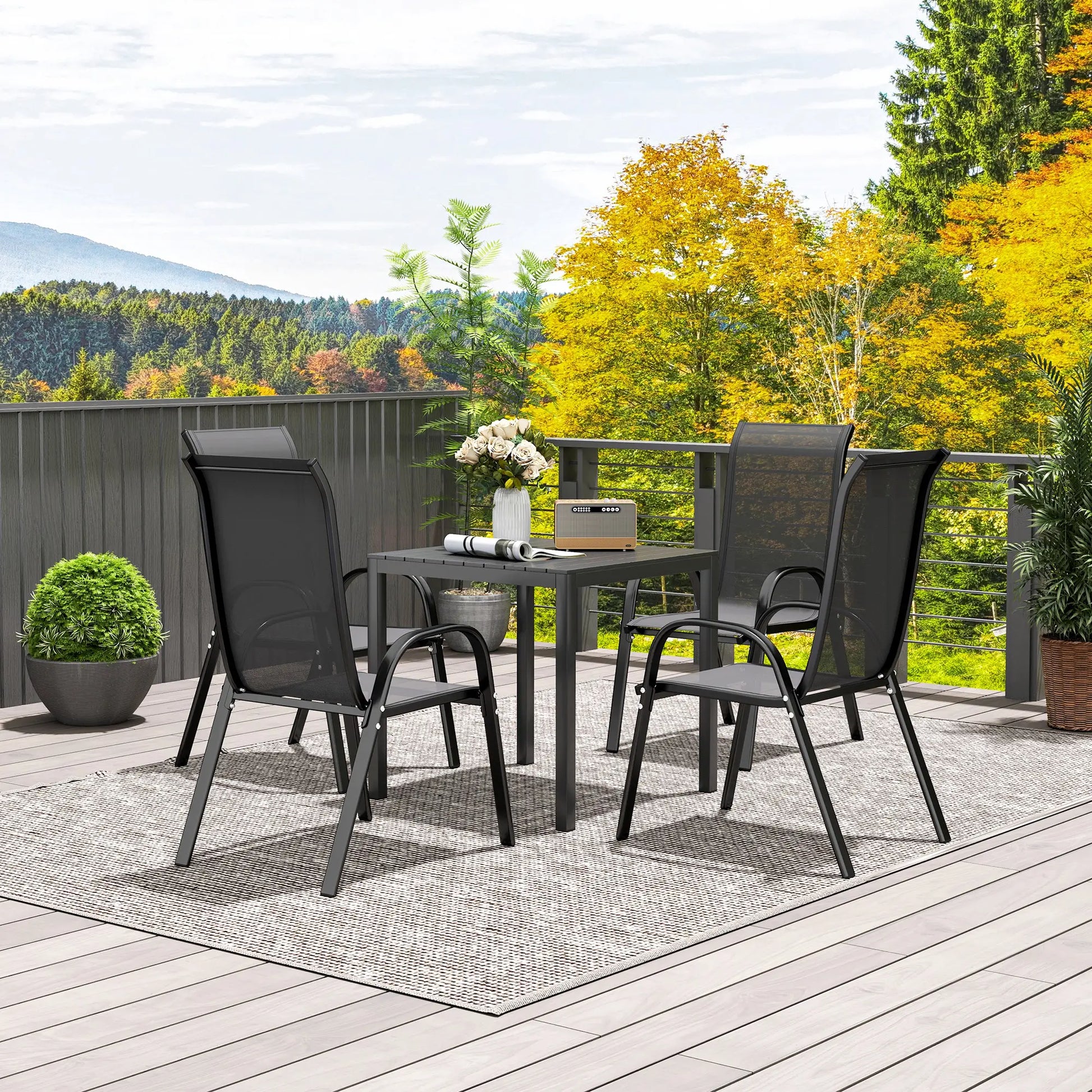 Nancy's Corleone Tuintafel - Terrastafel - Eettafel voor Buiten - Zwart - ± 75 x 75 x 70 cm