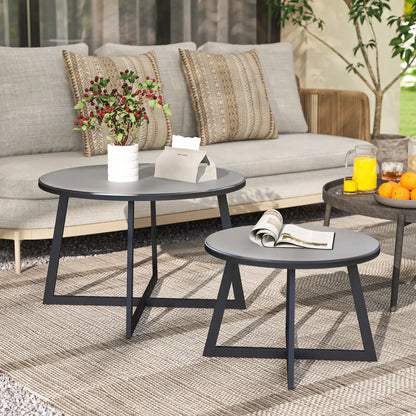 Nancy's Garessio Balkontafels - Bijzettafels voor Buiten - Set van 2 - Zwart / Grijs - Staal / Glas