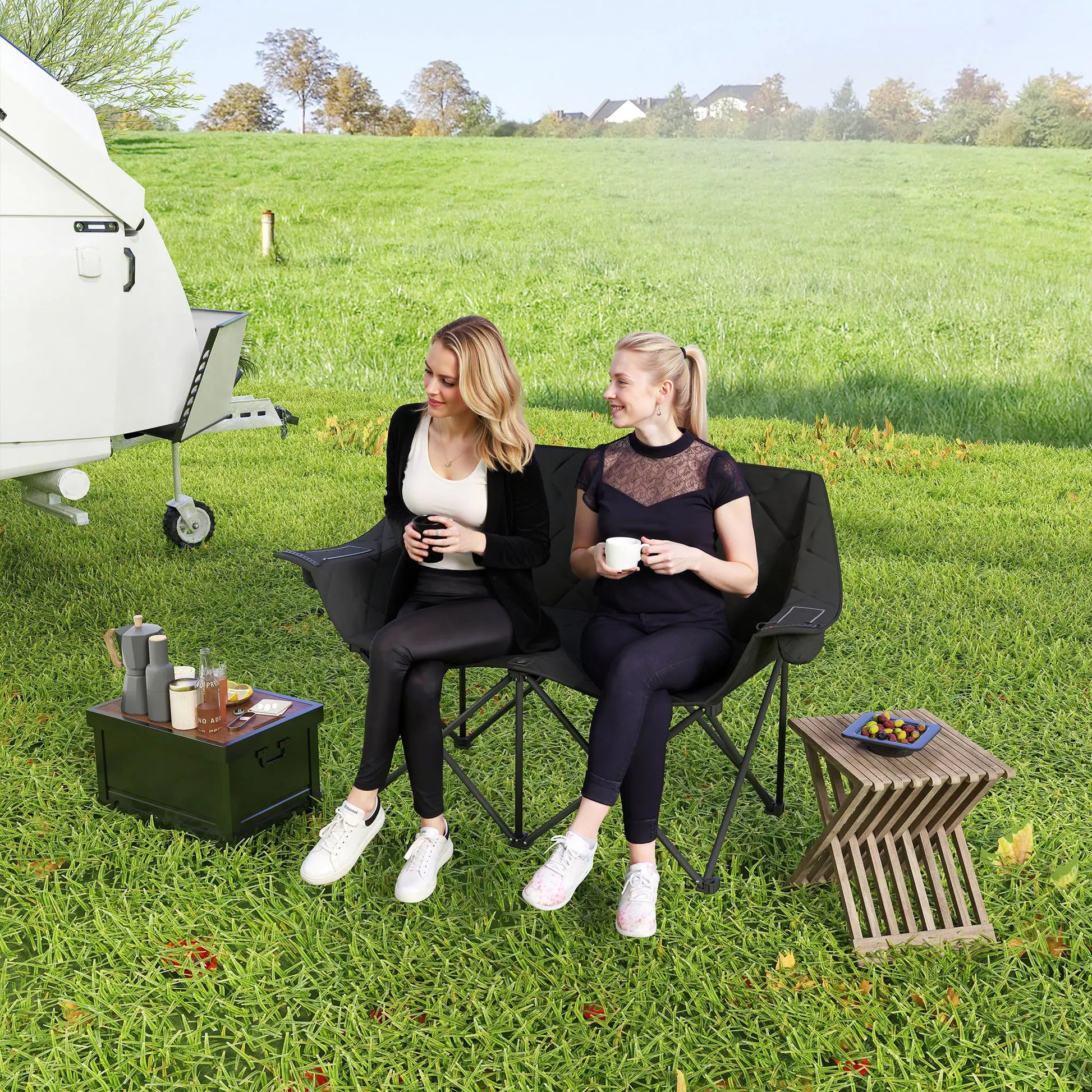 Nancy's Dro Dubbele Campingstoel - Vouwstoel - Visstoel - Zwart