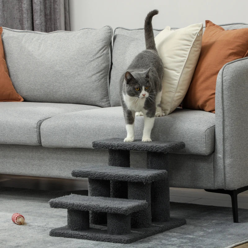 Nancy's Torno Kattentrap - Met 3 treden - Donkergrijs - Pluche - 45 x 35 x 34 cm