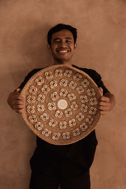 Bazar Bizar Caribe Shell Plaat - Naturel Wit - M - Gras - Schelpen - Ø 42 cm