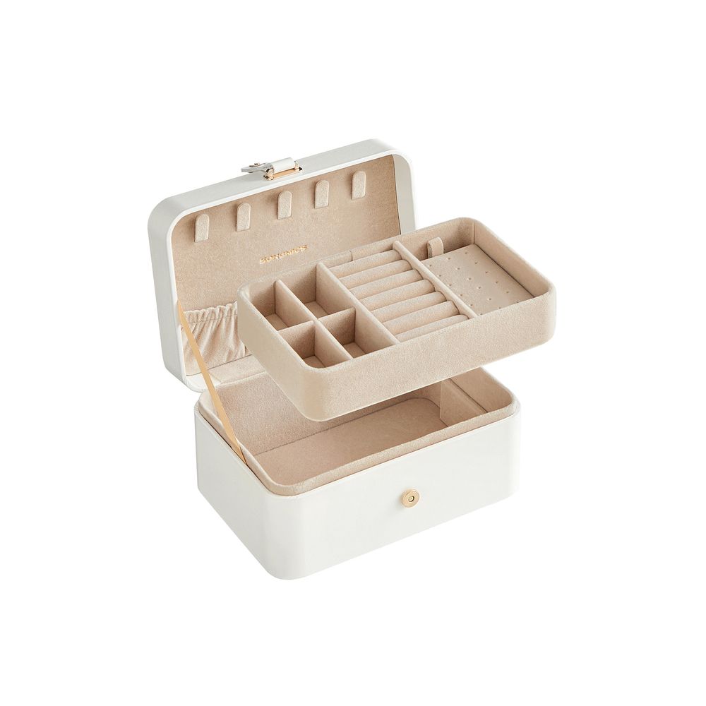 Nancy's Erada Sieradendoos - Sieraden Kistje - Doos voor Sieraden - Wit - Fluweel - ± 10 x 15 x 8 cm - Nancy Homestore