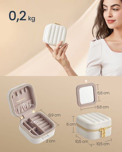 Nancy's Borgomanero Sieradendoos - Juwelendoos - Travel Case - Wit - Kunstleer / Fluweel - ± 10 x 10 x 6 cm