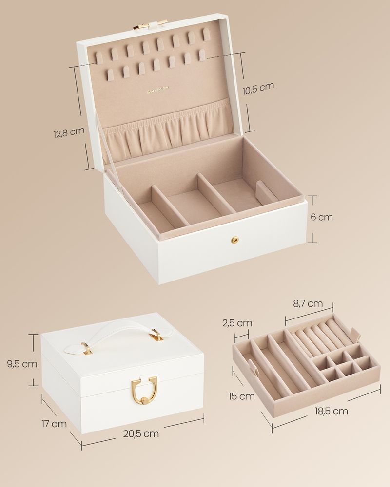 Nancy's Picciano Sieradendoos - Sieraden Kistje - Crèmewit - Fluweel - ± 20 x 17 x 10 cm