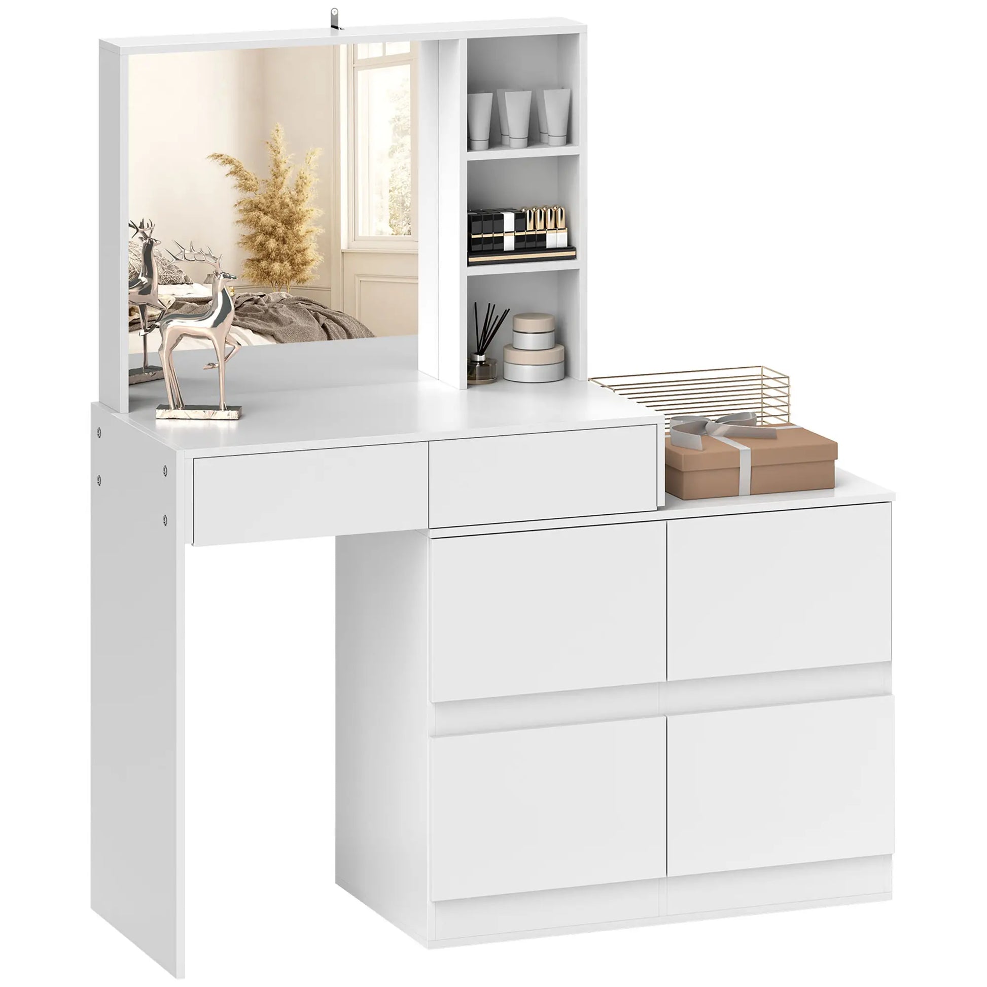 Nancy's Curtatone Kaptafel - Make Up Tafel met Spiegel - Wit - ± 70 x 40 x 120 cm