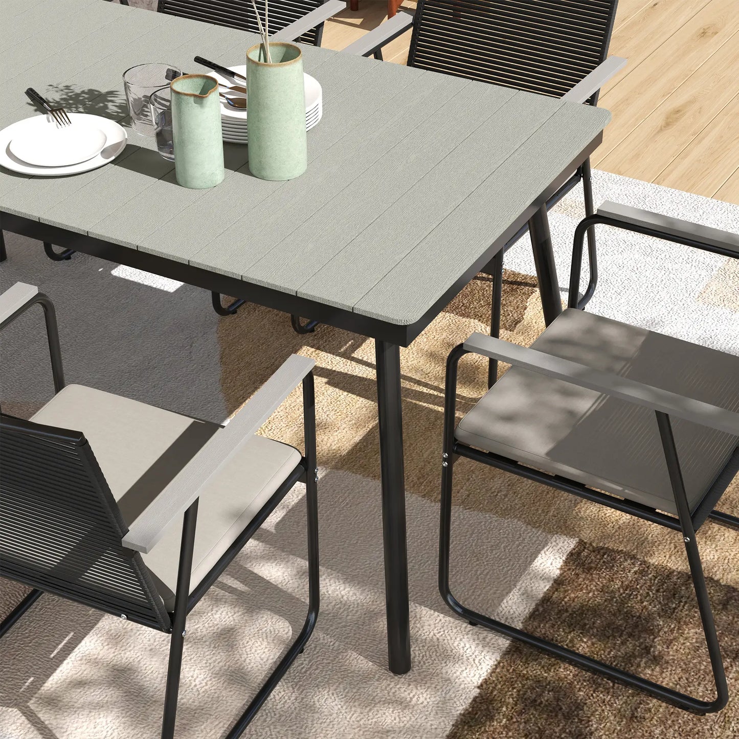 Nancy's Cori Tuinset - Tuinmeubelset - 7-Delige Set voor buiten - Grijs / Zwart