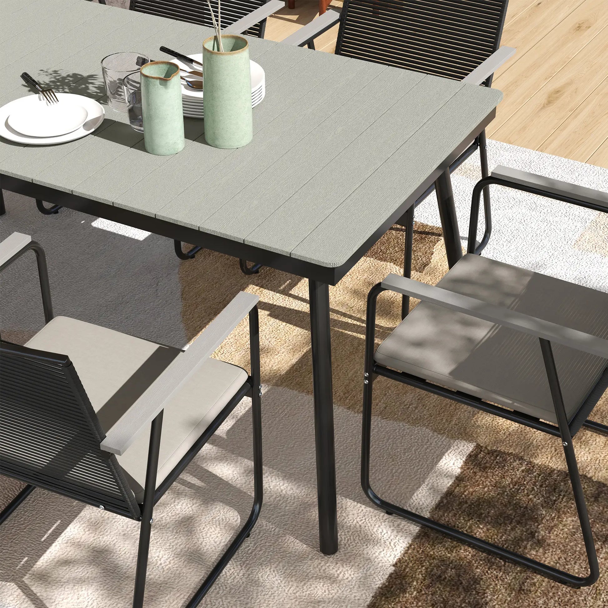 Nancy's Cori Tuinset - Tuinmeubelset - 7-Delige Set voor buiten - Grijs / Zwart