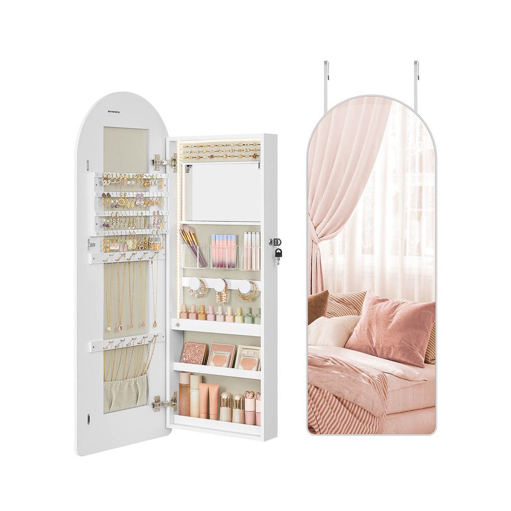 Nancy's Entreves Sieradenspiegel - Juwelenkast - Sieradenopberger - Passpiegel - Wit - ± 40 x 10 x 110 cm
