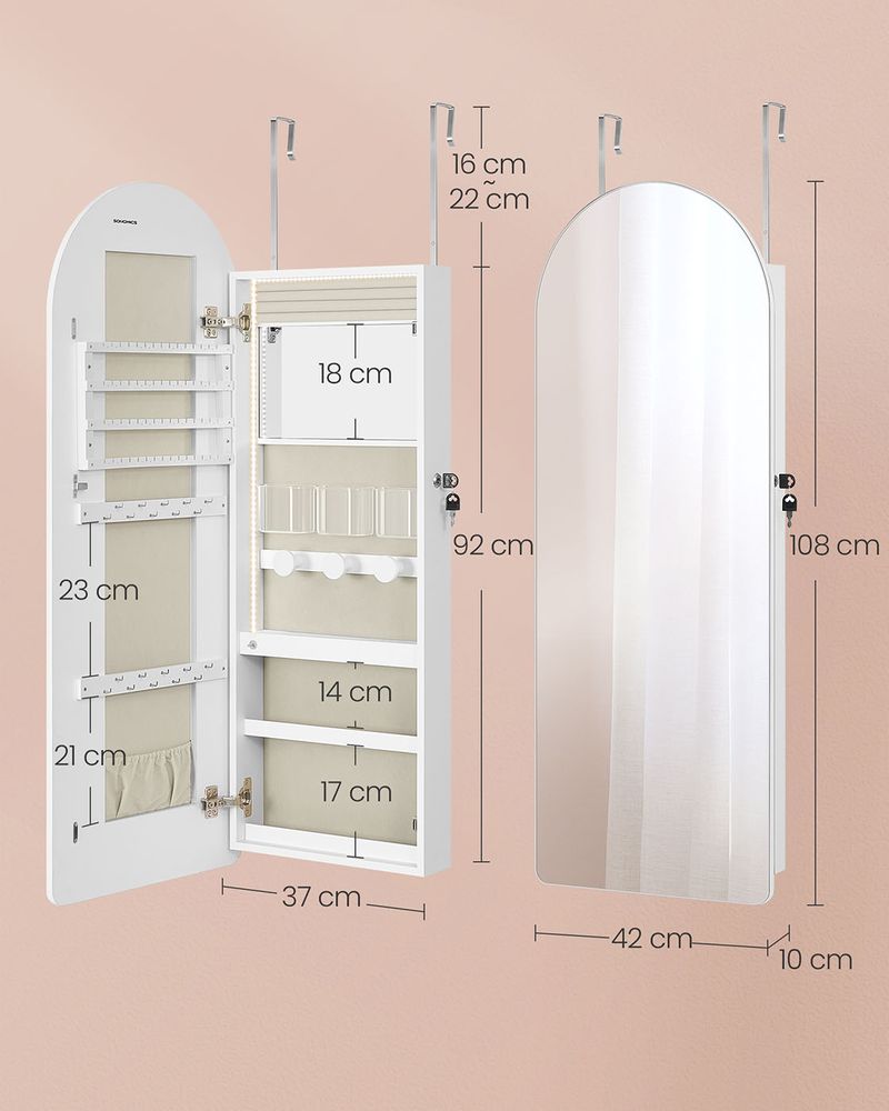 Nancy's Entreves Sieradenspiegel - Juwelenkast - Sieradenopberger - Passpiegel - Wit - ± 40 x 10 x 110 cm