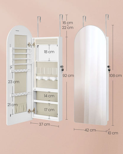Nancy's Entreves Sieradenspiegel - Juwelenkast - Sieradenopberger - Passpiegel - Wit - ± 40 x 10 x 110 cm