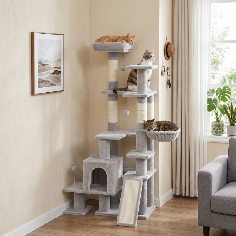 Nancy's Tortolì Krabpaal - Kattenboom - Klimboom met 5 verdiepingen - Grijs / Crèmewit - 78 x 40 x 152 cm