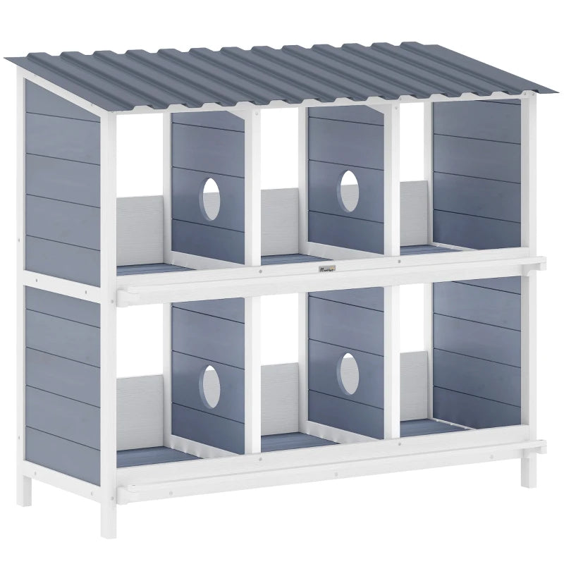 Nancy's Solimbergo Kippenhok - Nestkast - Zes compartimenten - Grijs / Wit - Dennenhout - ± 100 x 50 x 90 cm