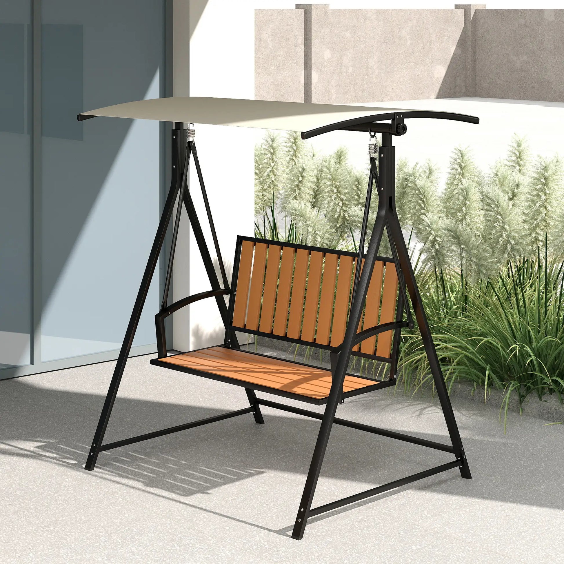 Nancy's Corbetta Schommelbank - Tuinschommel - Hollywood Schommel - Zwart / Beige - ± 140 x 110 x 160 cm