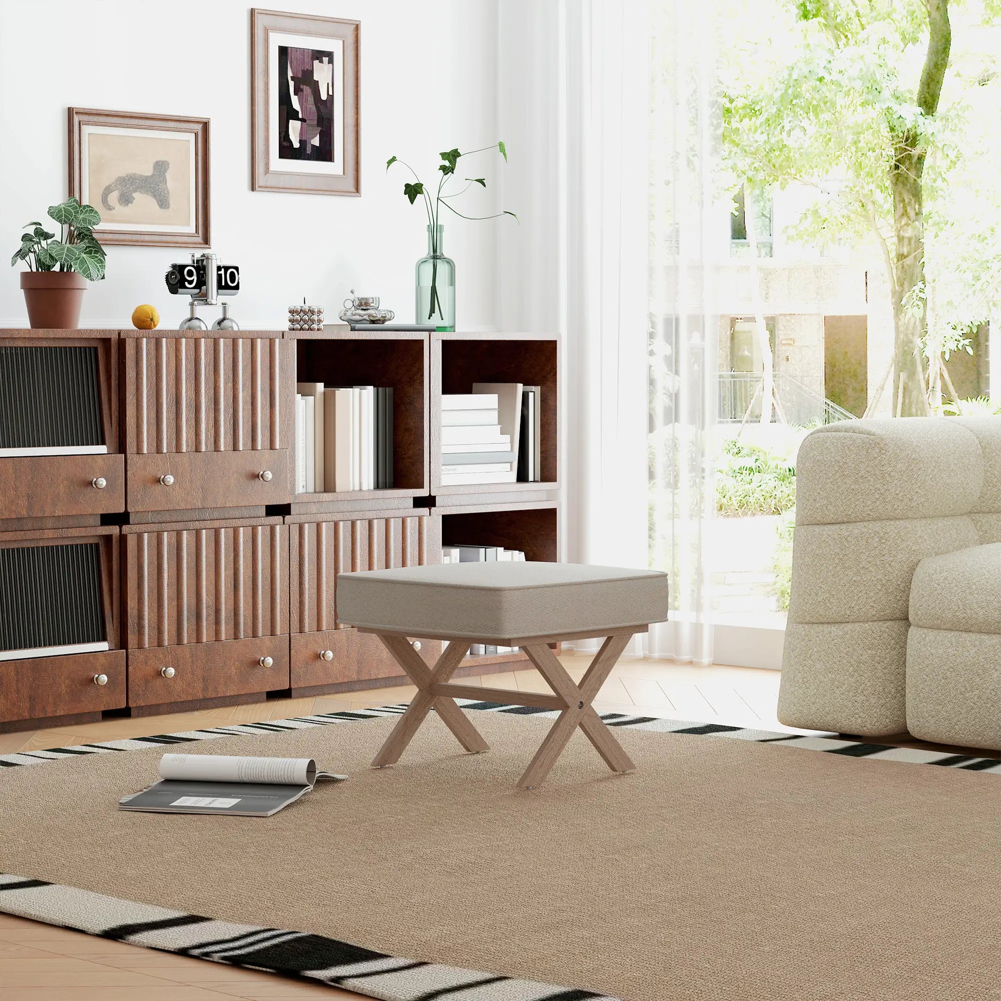 Nancy's Paio Hocker - Kruk - Poef - Beige - Imitatielinnen