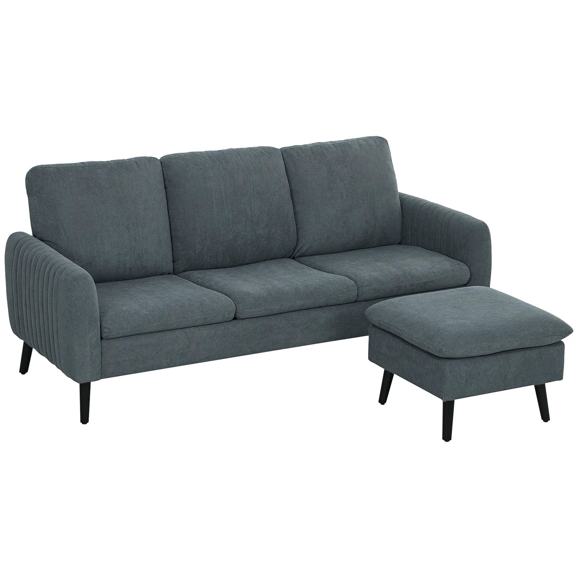 Nancy's Cupra 3-Zitsbank - Zitbank - L-vormige Bank - Met Hocker - Antraciet - Ribfluweel - ± 195 x 140 x 90 cm