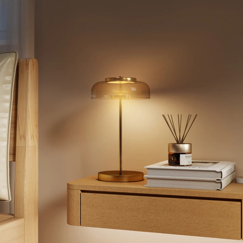Nancy's Palinuro Tafellamp - Bureaulamp - LED-Lamp - Glas / Staal - Goud + Amberkleurig