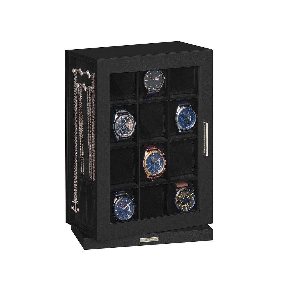 Nancy's Picerno Horlogedoos - Horlogebox - Opbergdoos voor 12 horloges - Draaibaar - Zwart - Fluweel - ± 25 x 15 x 35 cm