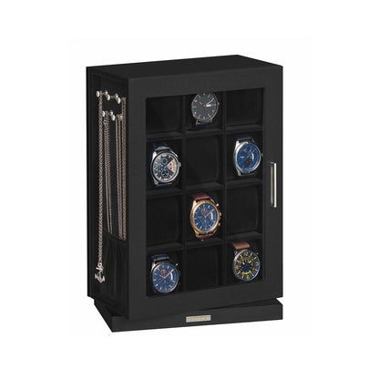Nancy's Picerno Horlogedoos - Horlogebox - Opbergdoos voor 12 horloges - Draaibaar - Zwart - Fluweel - ± 25 x 15 x 35 cm