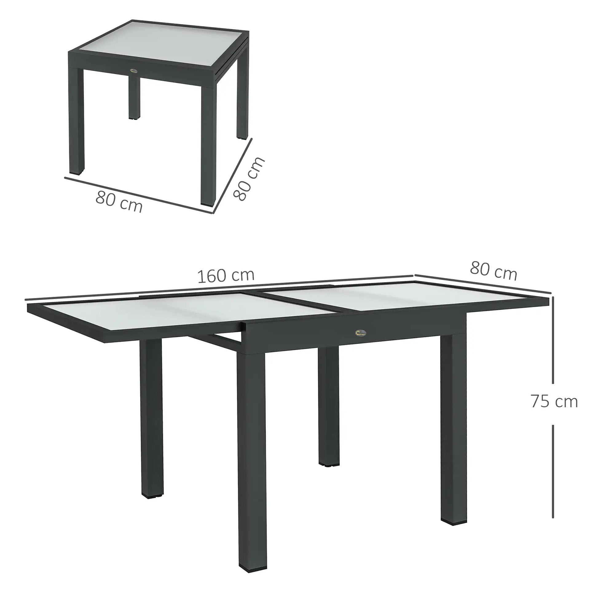 Nancy's Cefalù Tuintafel - Terrastafel - Balkontafel - Verlengbaar - Zwart - Staal / Glas - 160 x 80 x 75 cm