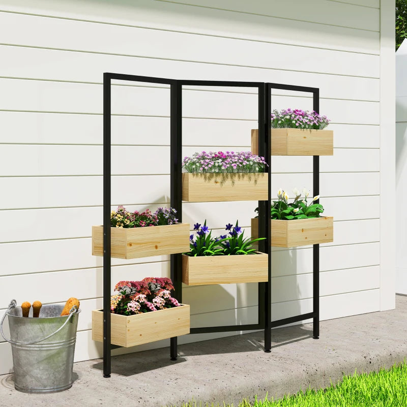 Nancy's Porrena Plantenbak - Bloembak - Plantenrek - 6 Plantenbakken - Dennenhout - 115 x 20 x 110 cm