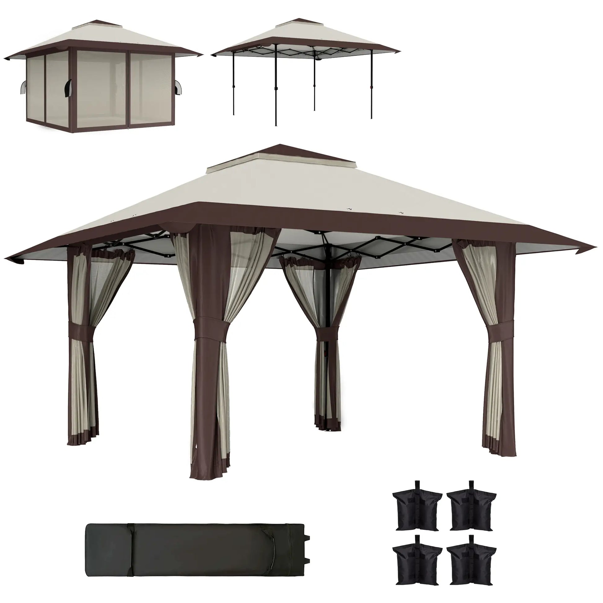 Nancy's Calavino Paviljoen - Tuinpaviljoen - Terras Overkapping - Beige - ± 400 x 400 x 280 cm