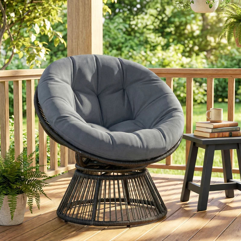 Nancy's Sampeyre Loungestoel - Draaistoel - Buitenstoel - Tuinstoel - Grijs - Rotan - ± 95 x 80 x 85 cm