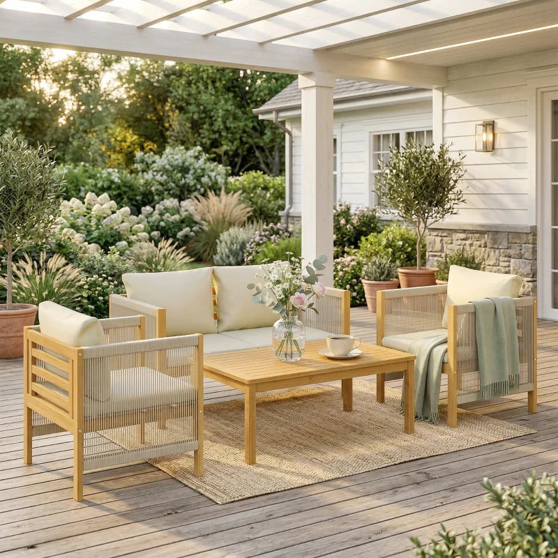 Nancy's Sarzana Loungeset - 4-Delige Tuinset - Balkonmeubelset - Beige - Acaciahout