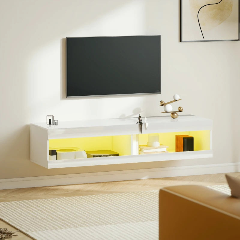 Nancy's Montegallo TV Meubel - TV Kast - Lowboard - LED-Verlichting - Hoogglans Wit - 140 x 40 x 30 cm