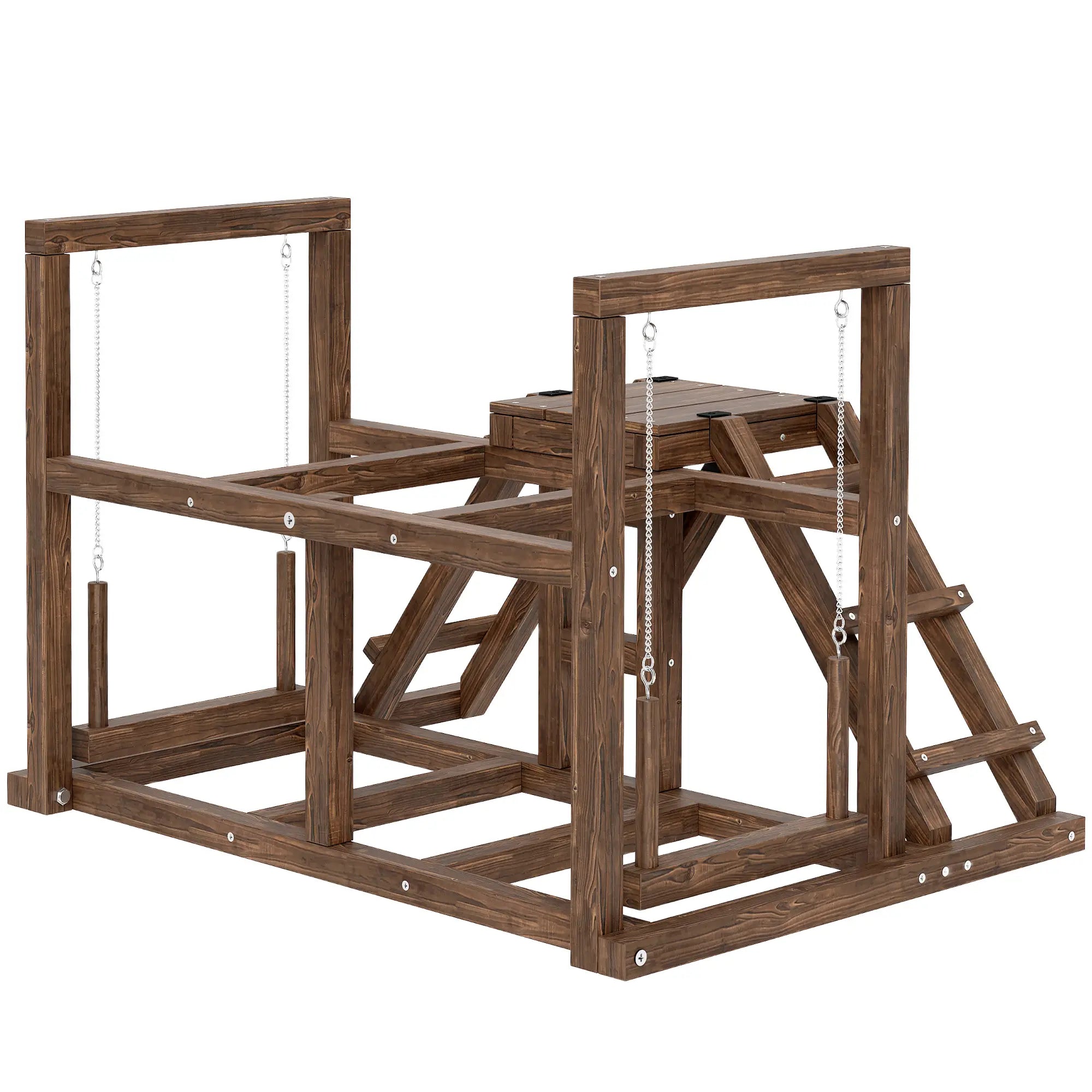 Nancy's Fraconalto Kippenrek - Zitstokken, hellingen, schommels - 2-3 kippen - Bruin - Dennenhout - ± 80 x 60 x 55 cm