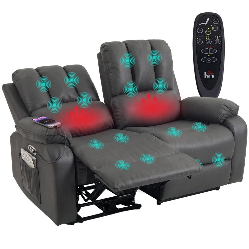 Nancy's Valpelline Dubbele Massagestoel - Massagefauteuil - Bioscoopstoel - Relaxfauteuil - 2 Personen - Grijs - Kunstleer