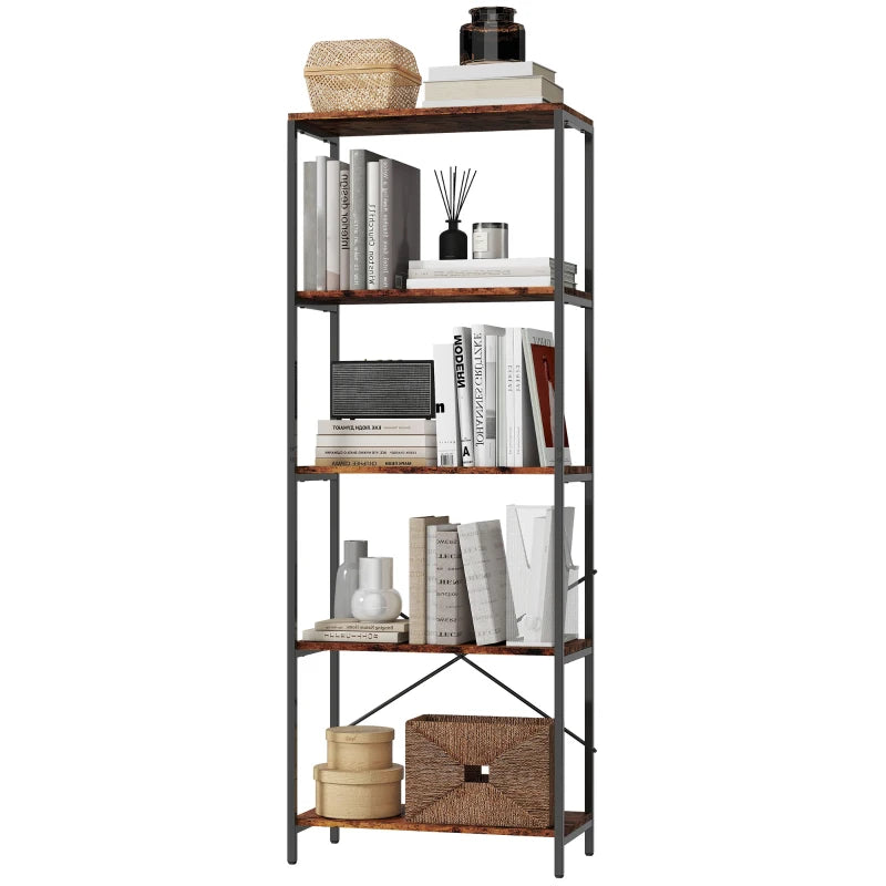 Nancy's Ovada Boekenkast - Opbergkast - 5 Niveaus - Bruin - MDF / Staal - ± 80 x 35 x 160 cm