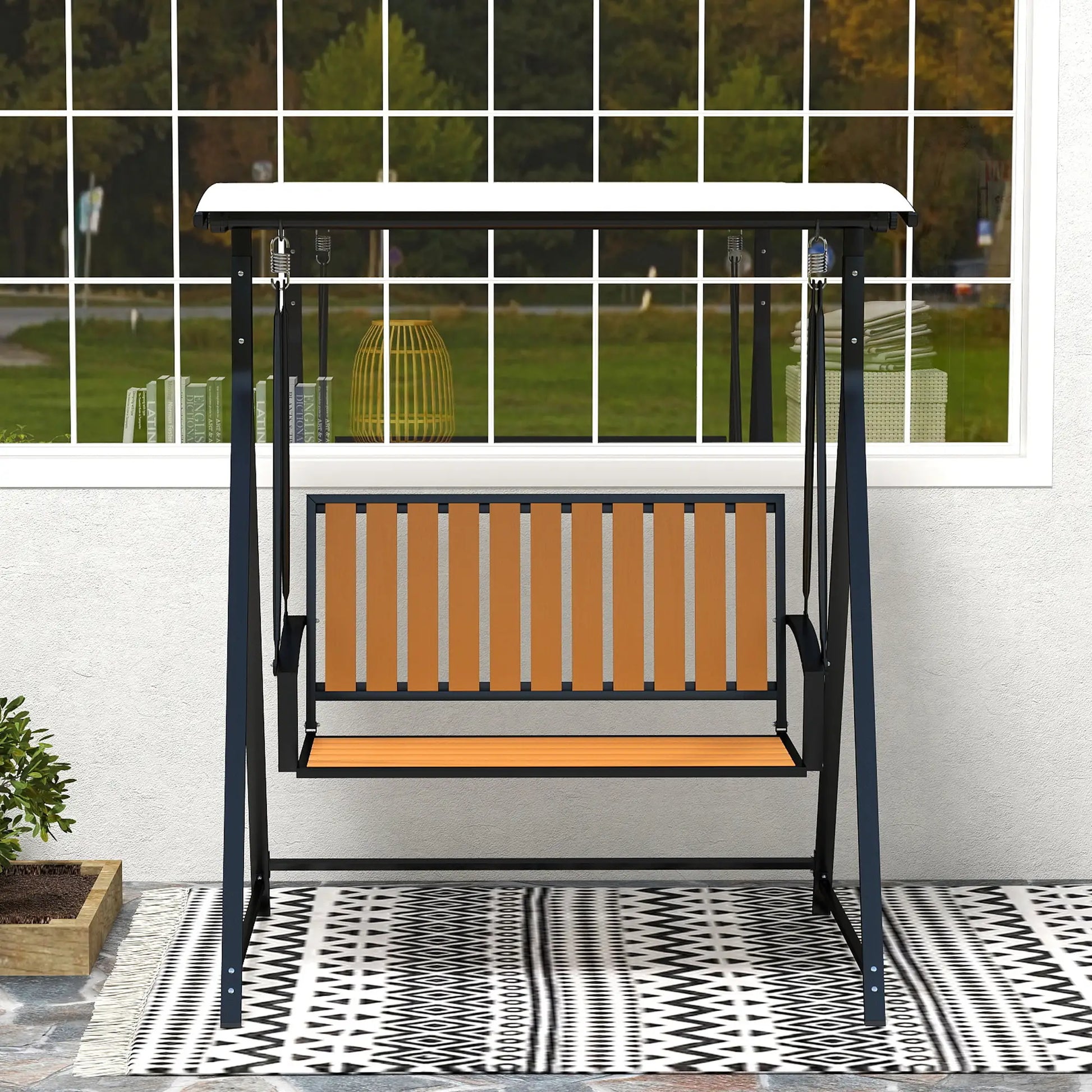 Nancy's Corbetta Schommelbank - Tuinschommel - Hollywood Schommel - Zwart / Beige - ± 140 x 110 x 160 cm