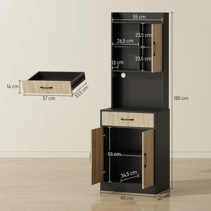 Nancy's Orbetello Keukenkast - Buffetkast - Opbergkast - Hout / Zwart - 60 x 40 x 180 cm