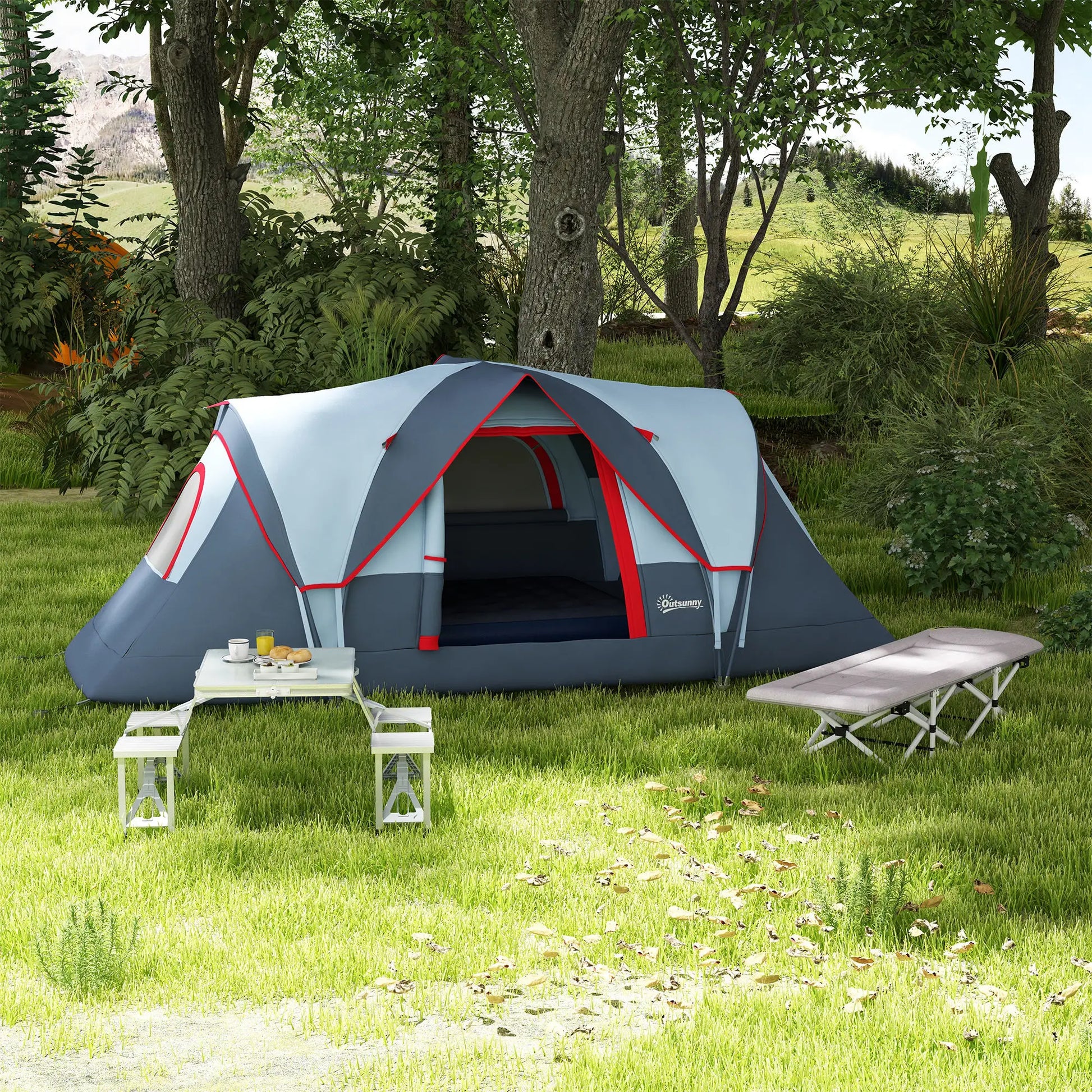 Nancy's Eboli Picknicktafel - Campingtafel - 4-Persoons - Draagbaar - Opvouwbaar - Grijs - ± 85 x 135 x 65 cm