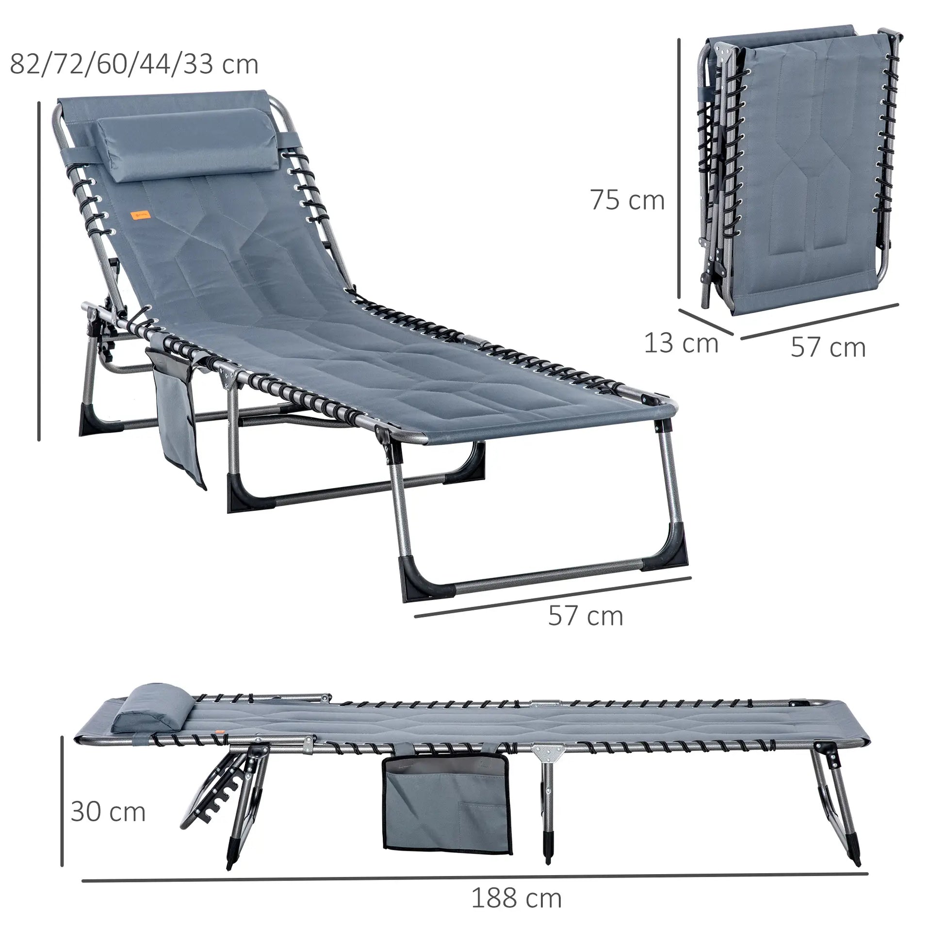 Nancy's Cermenate Ligbed - Tuinligstoel - Verstelbare Rugleuning - Strandbed - Grijs