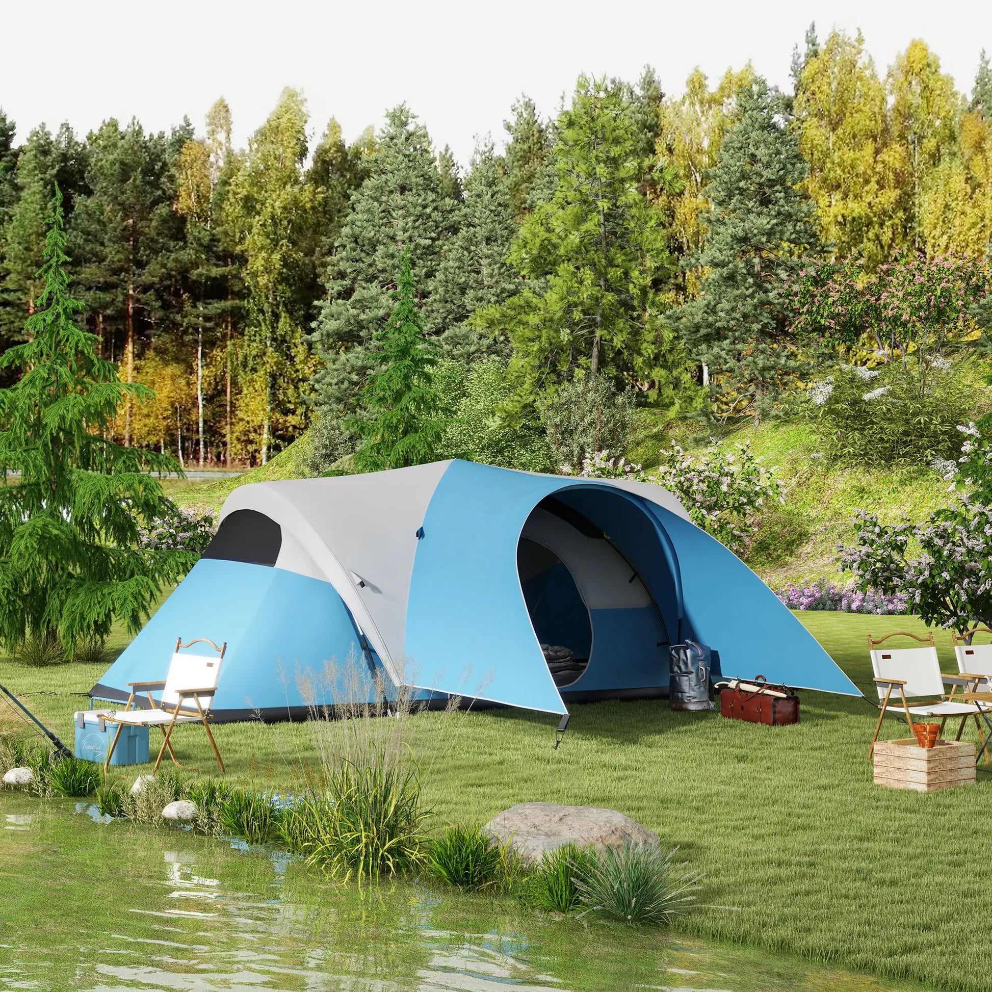 Nancy's Caulonia Kampeertent - Camping tent - 5-6 Personen - Blauw - ± 550 x 300 x 200 cm
