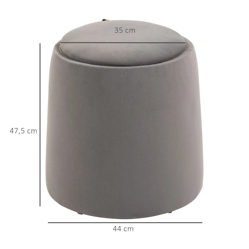 Nancy's Anzio Poef - Hocker - Met Opbergruimte - Omkeerbare deksel - Grijs - Fluweel - ± Ø 45 x 50 cm