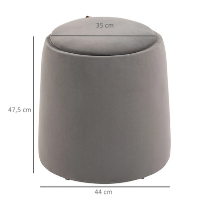Nancy's Anzio Poef - Hocker - Met Opbergruimte - Omkeerbare deksel - Grijs - Fluweel - ± Ø 45 x 50 cm